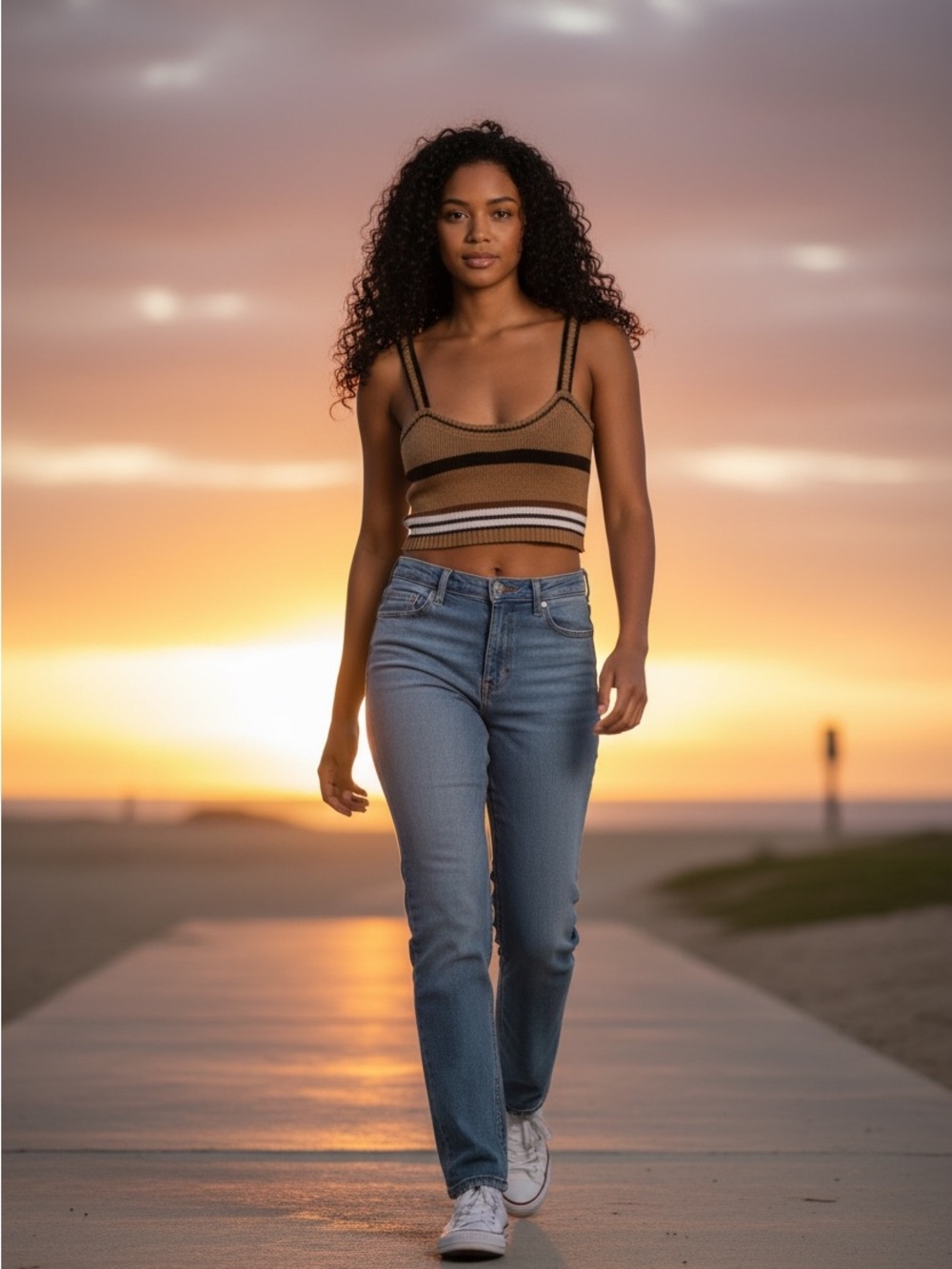 EARTHBOUND Striped Knit Crop Top in Brown, Black, Cream